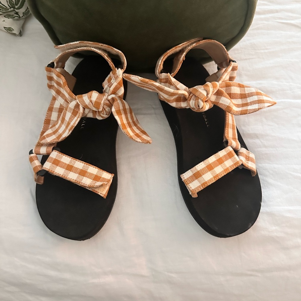 Loeffler Randall light orange gingham dad sandals